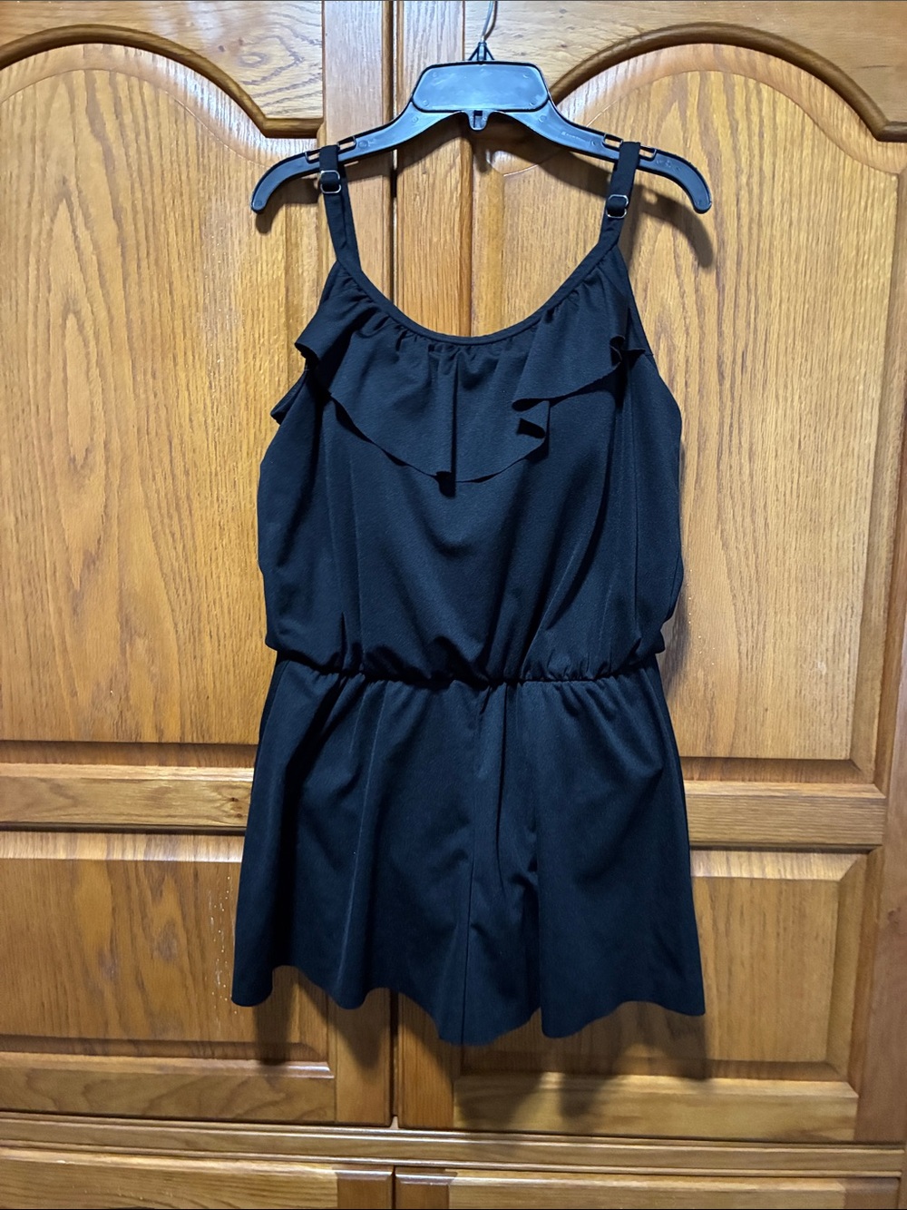 Women's Black Ruffle-Front One-Piece Romper Bathing Suit Size 14